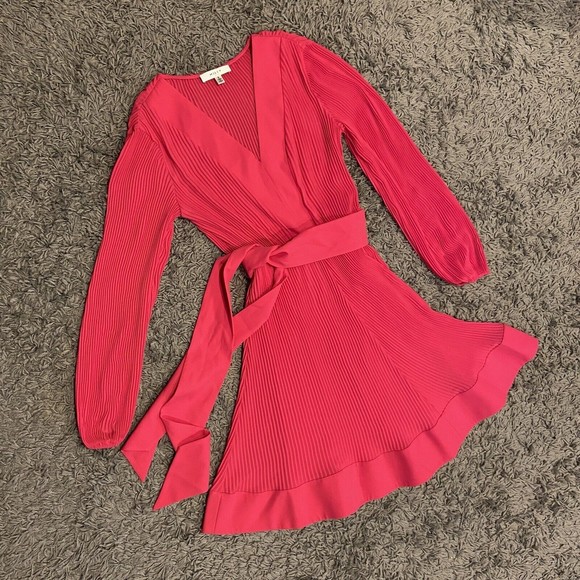 Milly Liv Pleated Belted Long Sleeve Dress In Milly Mink Size 0 $395.00 Barbie - Picture 13 of 16